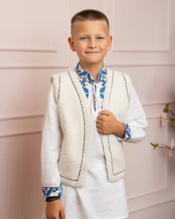 Vesta traditionala de baieti ecru tip blanita Adam