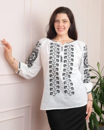 Bluza tip ie alba cu motiv geometric negru Celina 01