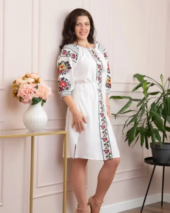 Rochie alba cu motiv floral multicolor Nina