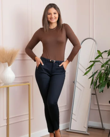 Pantaloni dama bleumarin conici Amber cu curea si buzunare functionale