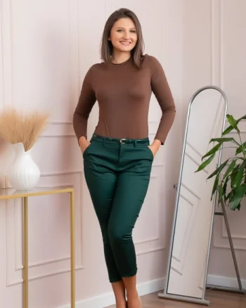 Pantaloni dama verzi conici Blair cu curea si detaliu fundita