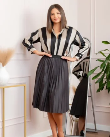 Fusta plisata Luna cu elastic in talie - Gri antracit