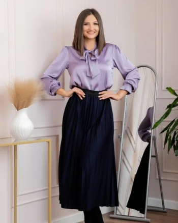 Fusta plisata eleganta Jacqueline cu elastic in talie - Bleumarin