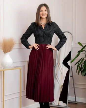 Fusta plisata eleganta Jacqueline cu elastic in talie - Grena