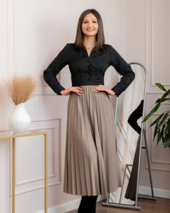 Fusta plisata eleganta Jacqueline cu elastic in talie - Bej