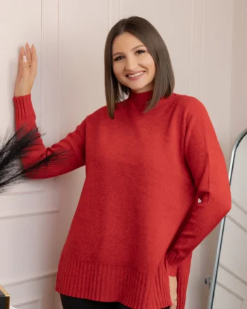 Pulover tricotat lejer cu guler inalt Julia - Rosu