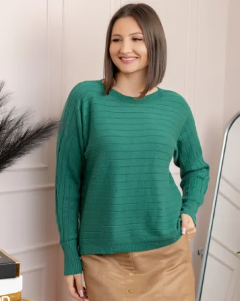 Pulover tricotat Lindsey cu dungi fine - Verde