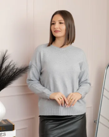 Pulover tricotat cu strasuri Elizabeth - Gri
