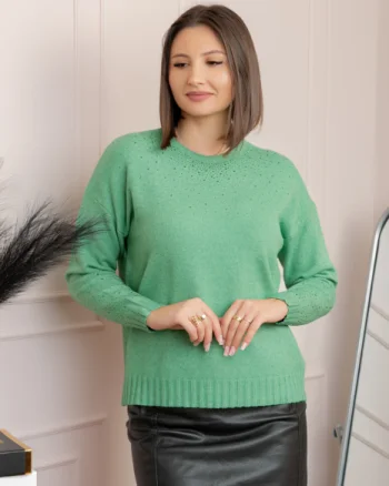 Pulover tricotat cu strasuri Elizabeth - Verde