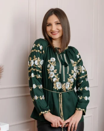 Bluza verde cu motiv floral alb Nina 03