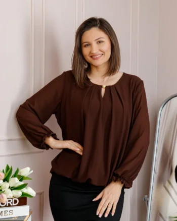 Bluza eleganta dama Sheila din voal cu captuseala - Maro