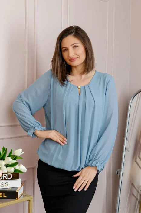 Bluza eleganta dama Sheila din voal cu captuseala - Bleu