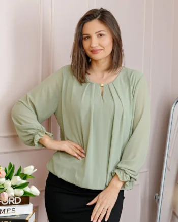 Bluza eleganta dama Sheila din voal cu captuseala - Verde pastel
