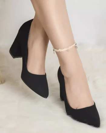 Pantofi cu toc kaly negru catifea