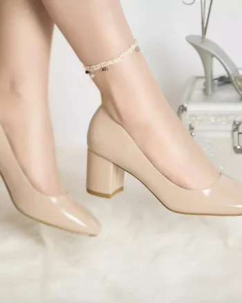 Pantofi cu toc alyssa bej piele ecologica lacuita