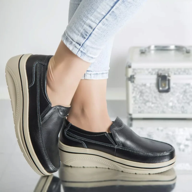 Pantofi cu platforma jessica negru piele naturala