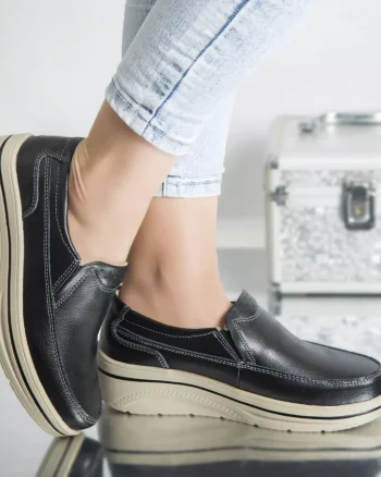 Pantofi cu platforma jessica negru piele naturala