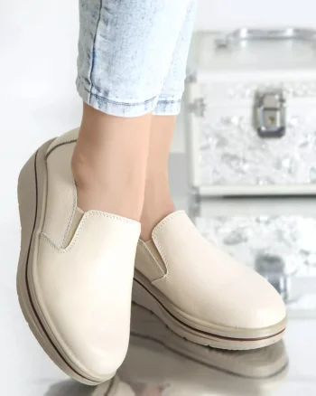 Pantofi cu platforma nataly bej piele naturala
