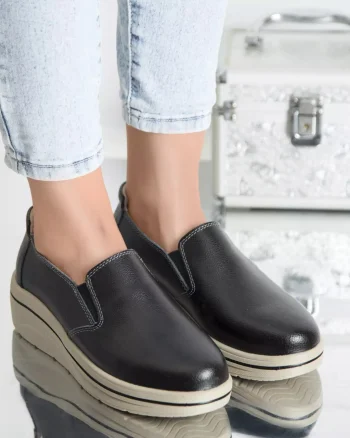 Pantofi cu platforma nataly negru piele naturala