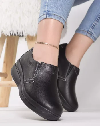Pantofi cu platforma cordie negru piele naturala