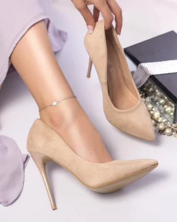 Stiletto liliana piele ecologica intoarsa bej