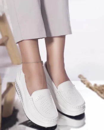 Pantofi dama cu platforma albii piele naturala nancy