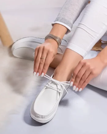 Pantofi dama casual albi piele naturala oscara