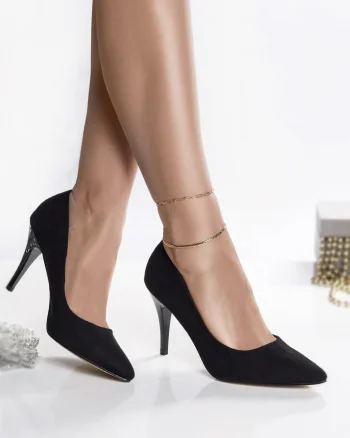 Pantofi dama negri piele eco intoarsa rogin