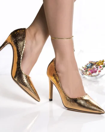 Pantofi dama bronz piele ecologica analin