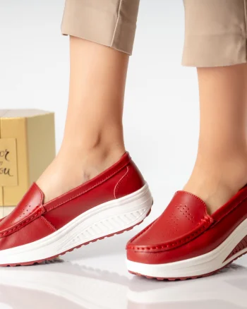 Pantofi dama casual rosii piele naturala nancy