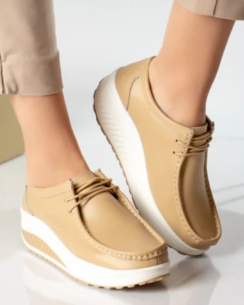 Pantofi dama casual bej piele naturala oscara