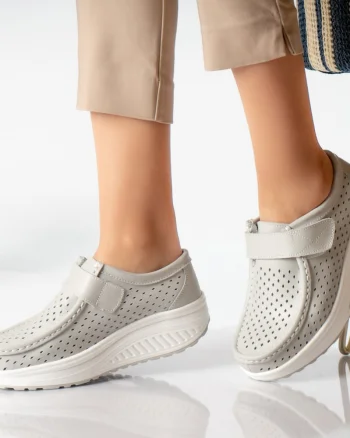 Pantofi dama casual gri piele naturala rula