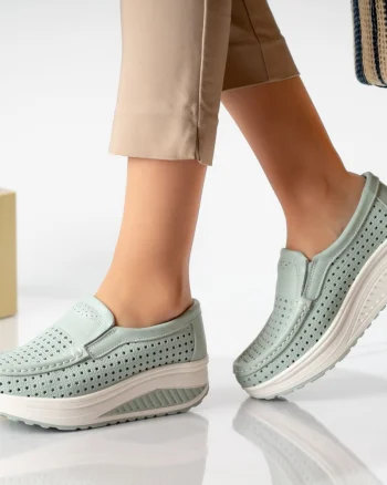 Pantofi dama casual albastru piele naturala flori