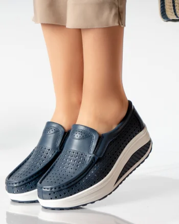 Pantofi dama casual bleumarin piele naturala flori