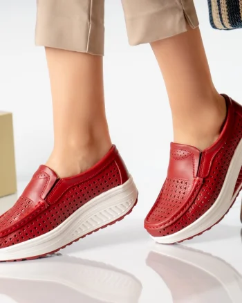 Pantofi dama casual rosi piele naturala flori