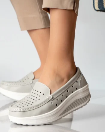 Pantofi dama casual gri piele naturala perla