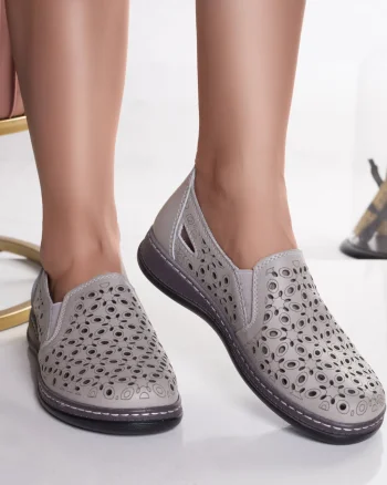 Pantofi dama casual gri din piele naturala juiter