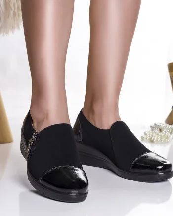 Pantofi dama casual negri din piele eco intoarsa trafi