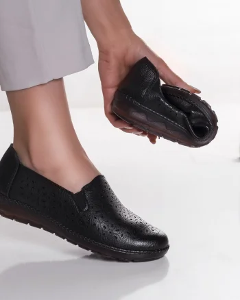 Pantofi dama casual negri din piele ecologica duja