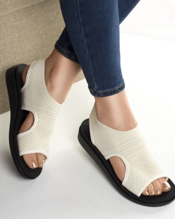 Sandale dama fara toc bej din textil vona