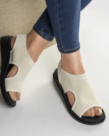 Sandale dama fara toc bej din textil niri