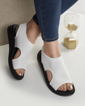 Sandale dama fara toc albe din textil niri
