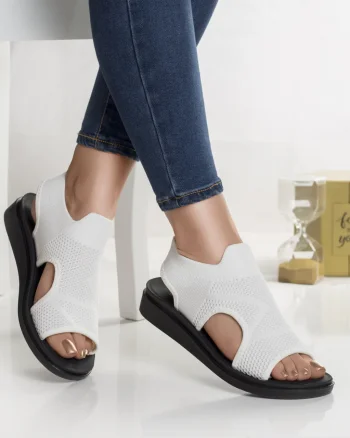 Sandale dama fara toc albe din textil sizi