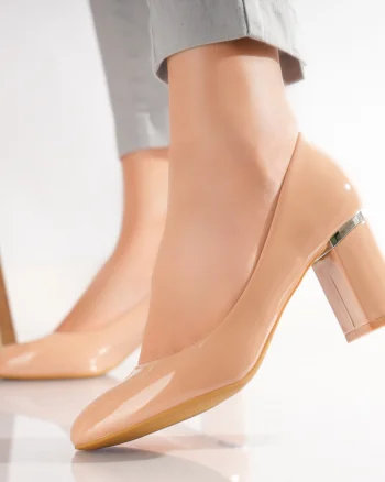 Pantofi dama cu toc Bej din Piele Ecologica Lacuita Belin