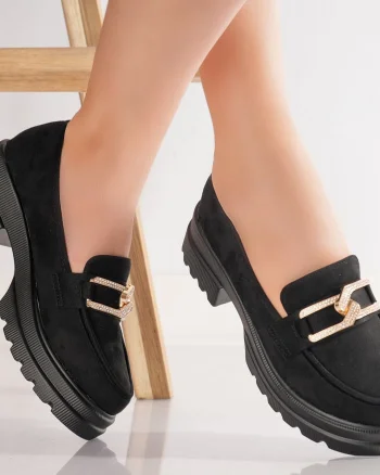 Pantofi dama casual Negri din Piele Ecologica Intoarsa Aidora