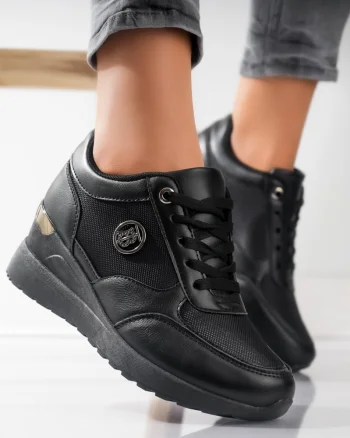 Adidasi dama cu platforma Negri din Piele Ecologica si Textil Ilea
