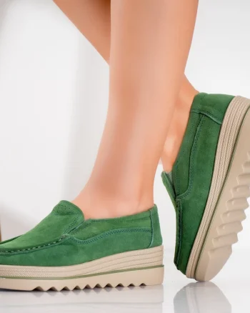 Pantofi dama cu platforma Verzi din Piele Naturala Intoarsa khadye