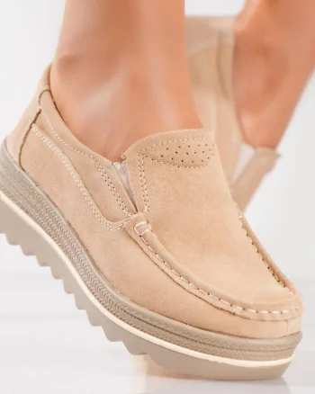 Pantofi dama cu platforma Bej din Piele Naturala Intoarsa khadye