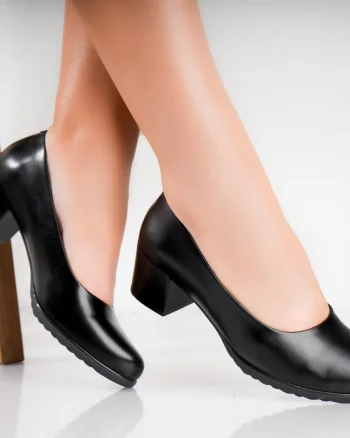 Pantofi dama cu toc Negri din Piele Ecologica Selya
