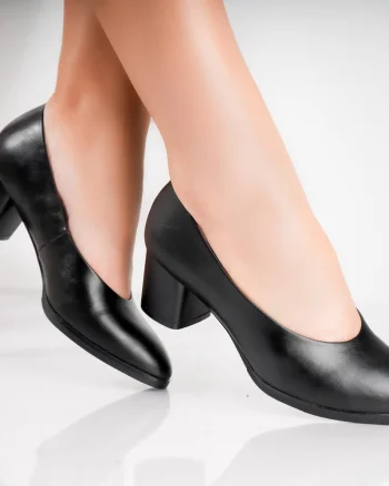 Pantofi dama cu toc Negri din Piele Ecologica Berla